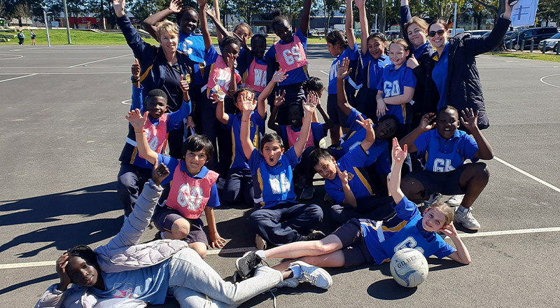 Students from Our Lady of the Rosary Catholic Primary School St Marys playing netball