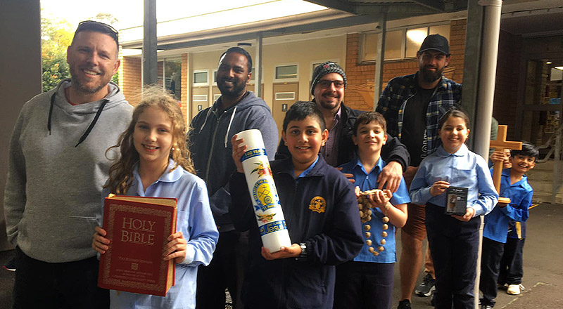 Parents and students preparing for Gospel Procession at Our Lady of the Rosary Catholic Primary School St Marys