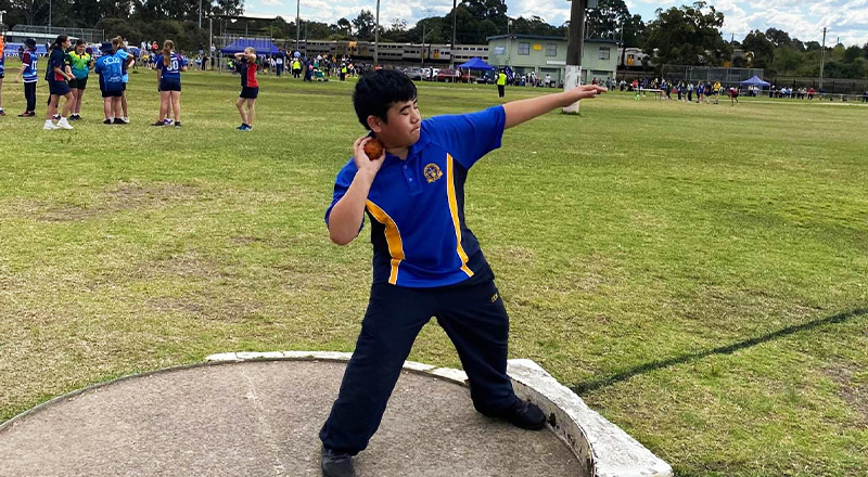 Student from Our Lady of the Rosary Catholic Primary School St Marys participating in shotput