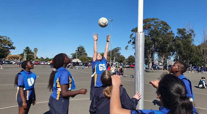 Students from Our Lady of the Rosary Catholic Primary School St Marys playing netball