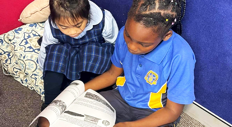 Kindergarten students buddied with Year 6 student from Our Lady of the Rosary Catholic Primary School St Marys