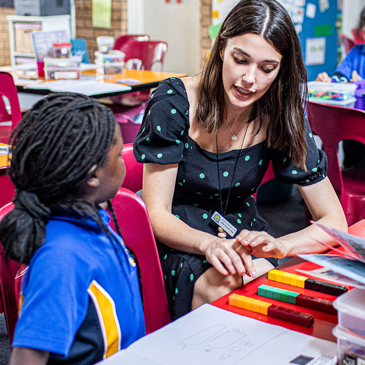 Dedicated teacher and student from Our Lady of the Rosary Catholic Primary School St Marys