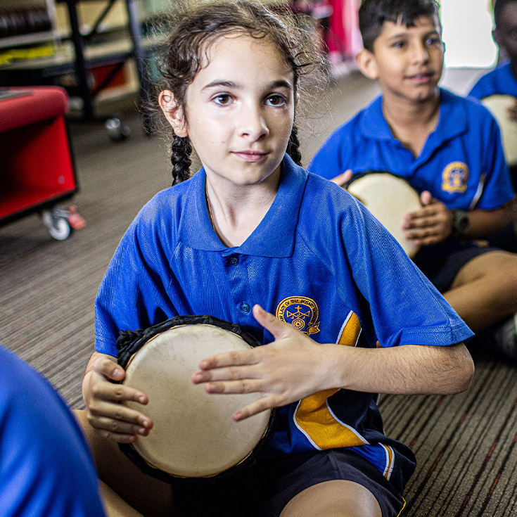 Students playing percussion at Our Lady of the Rosary Catholic Primary School St Marys