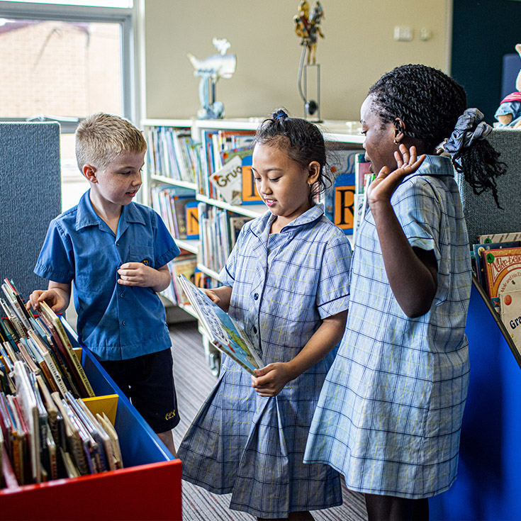Students in Our Lady of the Rosary Catholic Primary School St Marys library