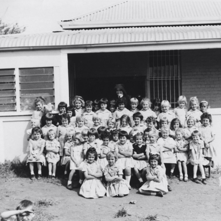 Historical photo of an early class from Our Lady of the Rosary Catholic Primary School St Marys